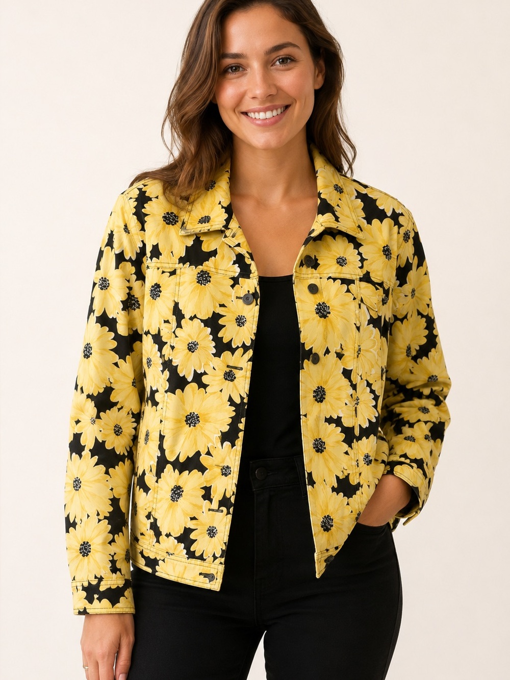 Laura Ashley Yellow Floral Jacket size Medium